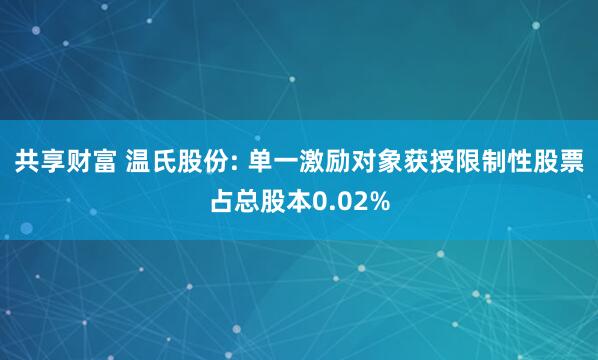 共享财富 温氏股份: 单一激励对象获授限制性股票占总股本0.02%